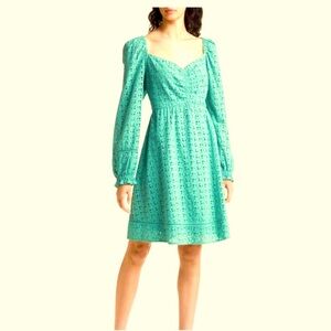 Chelsea28 Women’s Green Pleated Sundress with Bishop Sleeves
